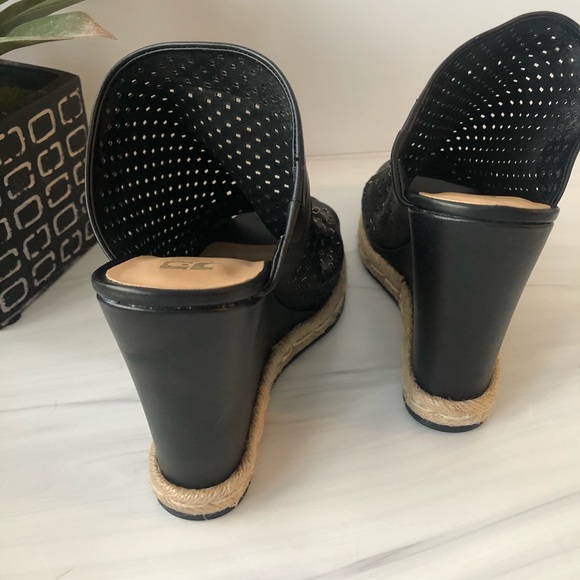 Joes Jeans | Black Ruched Leather Wedge Sandals - Picture 4 of 11